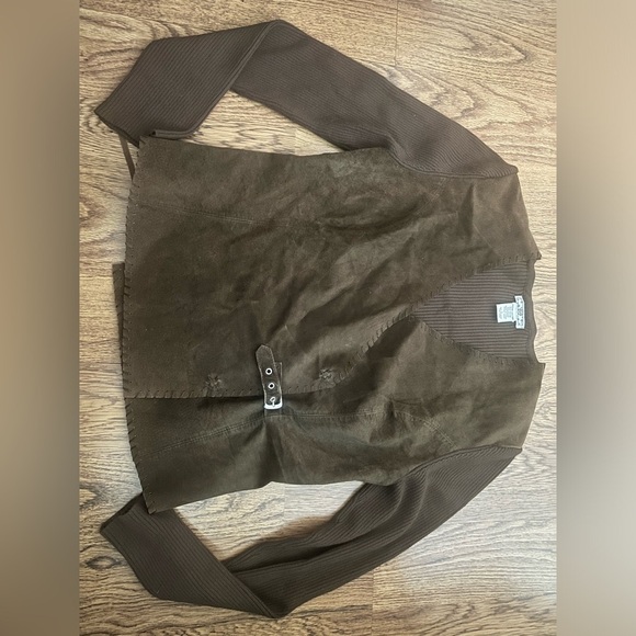 Vintage leather front ribbed sweater large 90s 80s 70s country west cowboy large - Picture 1 of 10